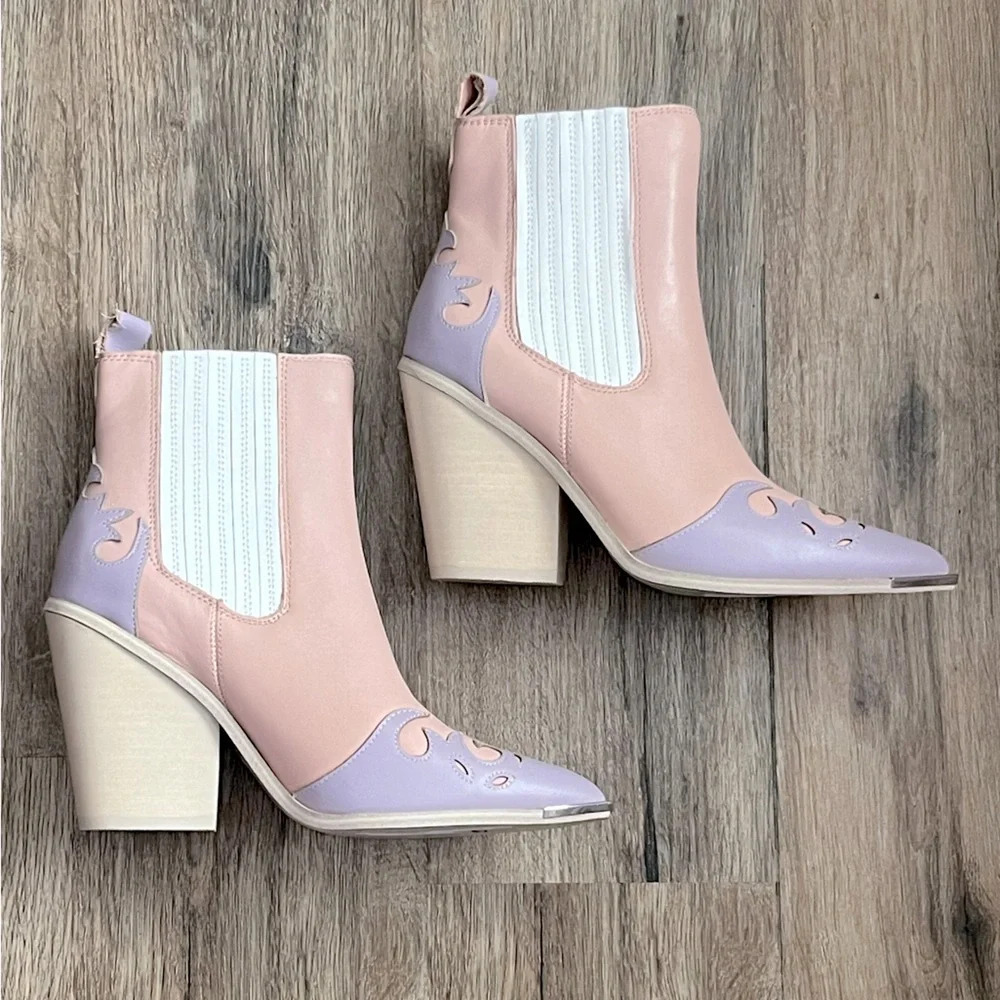 NEW Steve Madden Western Trim Boot Cowgirl Cowboy Pink Purple Women 6 NWOT Boho - Picture 2 of 10